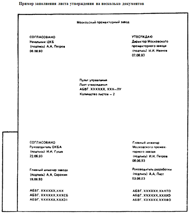 Пример заполнения листа утверждения на несколько документов